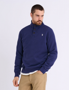 PEACHED FLEECE BUTTON MOCK NECK PULLOVER