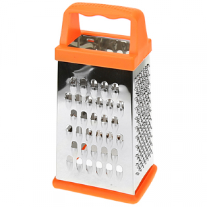 Терка из нержавеющей стали четырехгранная пластмассовая ручка 17,5см, основание 9х6,5см, съемная силиконовая подставка, цвета микс (Китай)