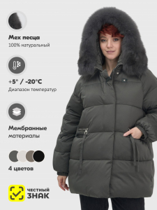 Куртка зимняя женская с мехом и капюшоном тренд темно-зеленого цвета 7639TZ