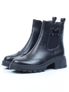 5256-1 BLACK Ботинки демисезонные женские (натуральная кожа, байка)