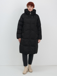 Пальто зимнее утепленное с капюшоном женское черного цвета 7702Ch