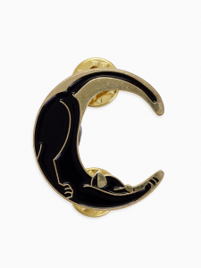 Значок-оберег «Лунный кот», цвет чёрный в золоте