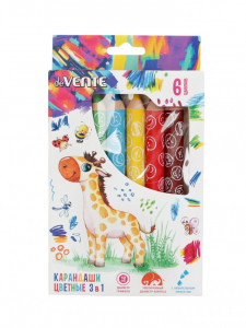 Карандаши цветные акварельные 6 цветов, мини deVENTE Jumbo 3 в 1 супер мягкие, d=14.7 мм; L-110 мм с точилкой