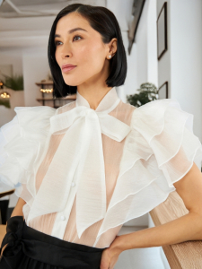 Блузка из органзы с рюшами и бантом OD-929-1 белый