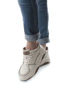 05-P90-2Z BEIGE/BROWN Кроссовки женские зимние (натуральная и искусственная кожа, шерсть)