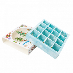 Коробка с обечайкой для 16 конфет с разделителями 