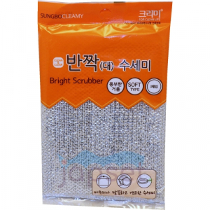 Bright Scrubber Губка для мытья посуды и кухонных поверхностей в серебристой плотной сетке, средней жёсткости, 20х14х0,9 см, 1 шт