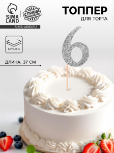 Топпер в торт «6», цвет серебро