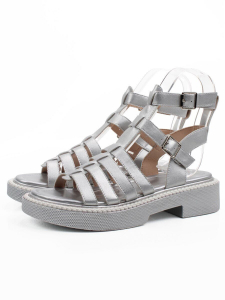 08-PEQ209-3 GREY/SILVER Босоножки женские (натуральная кожа)