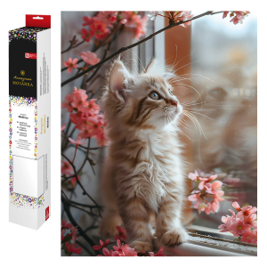 Алмазная мозаика КОТИК У ОКОШКА, 40*50 см, 24 цветов страз, картонная коробка с европодвесом
