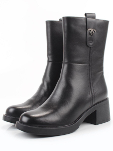 01-M43-5 BLACK Ботинки демисезонные женские (натуральная кожа, байка)