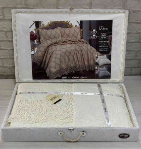 Покрывало EFOR в сундучке DORA 240*260 с наволочками 2 шт.(50*70) кремовый  (KREM)