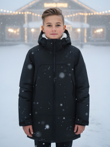 Парка зимняя подростковая для мальчика с капюшоном черного цвета 9533Ch