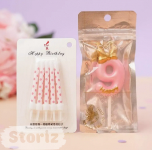 Комплект свечей цифра -9-(Mrs. Pink) + 1 упаковка Pink (10 шт.)