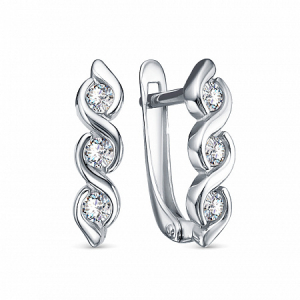 Серьги с фианитом родированные серебро 925*