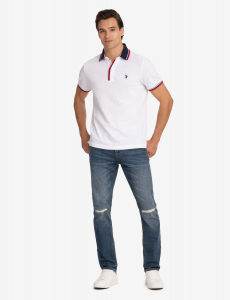 SIGNATURE STRIPE RIB TIPPED TRIM POLO SHIRT