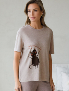 Футболка с принтом свободная эластичная из премиального хлопка