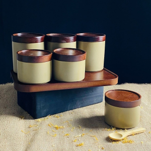 235-112 Набор 6 банок 350/250мл с крышками и ложками на подставке TROPICAL в под.уп.(х6)Фарфор