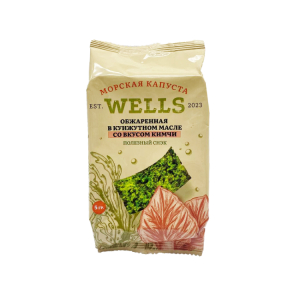 Морская капуста WELLS обжаренная в кунжутном масле со вкусом кимчи, 5 г