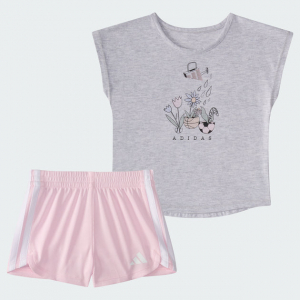 kids'  two-piece short sleeve graphic heather tee and mesh shorts set