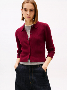 Rib-Knit Polo Cardigan