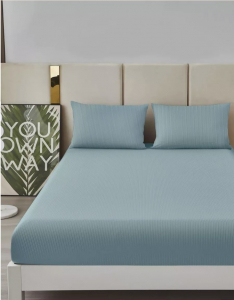 Простыня на резинке Мерцана Страйп-сатин с наволочками 50х70 см MERCSSN06 (Серо-голубой)