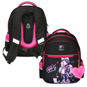 Рюкзак школьный, 40?33?19 см, эргономичная спинка, Stavia «Аниме», чёрный/фиолетовый