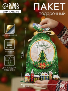 Пакет подарочный новогодний, для сладких подарков «Зимний городок», 25?40 см