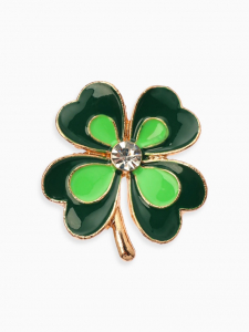 Брошь «Клевер», цвет бело-зелёный в золоте