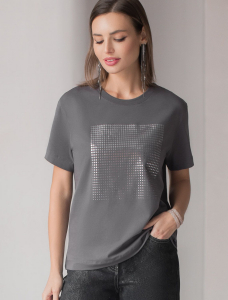 Нарядная футболка с принтом фольгой из премиального хлопка с эластаном