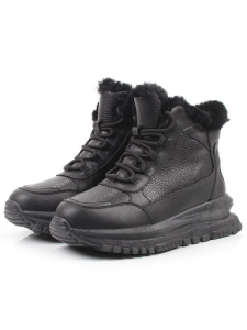 04-WG044-1M BLACK Кроссовки зимние женские (натуральная кожа, 100% шерсть)