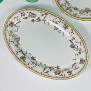 125-120 Овальное блюдо 35,5см.ЗОЛОТОЙ ЦВЕТОК в под.уп.(х10) Костяной фарфор