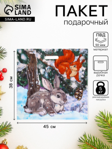 Пакет подарочный новогодний «Зимовье», полиэтиленовый с вырубной ручкой, 38?45 см, 50 мкм