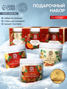 Соль для ванны, набор 3 шт. ? 200 г, имбирное печенье, глинтвейн, мандарин, URAL LAB