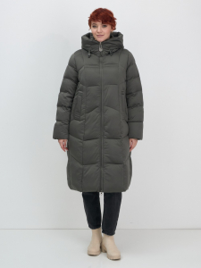 Пальто зимнее утепленное с капюшоном женское зеленого цвета 7702Z