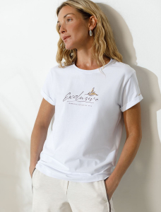 Свободная футболка с принтом из премиального хлопка с эластаном