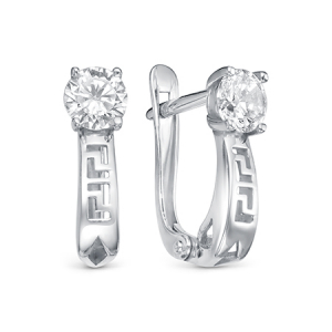 Серьги с фианитом родированные серебро 925*