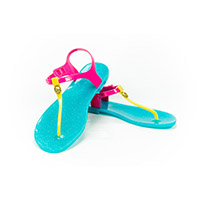 Сандалии Skull голубые с желтым и розовым от Zhoelala / Zhoelala Skull blue magenta yellow