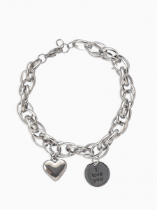 Браслет металл «Цепь» объёмное сердце и медальон, цвет серебро, L=19 см