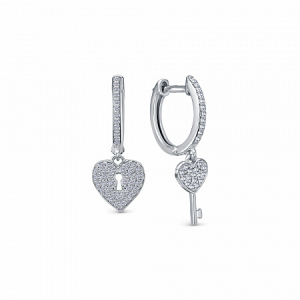 Серьги с фианитом родированные серебро 925*