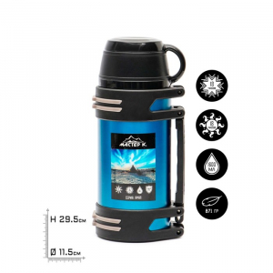 Термос Мастер К «Движение. Ямал», 1.6 л, с двумя кружками, сохраняет тепло 18 ч, нержавеющая сталь, пластик, синий