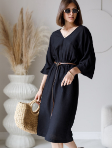 Платье с цельнокроеным рукавом изо льна с вискозой