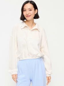 Button-Up Funnel-Neck Sweatshirt