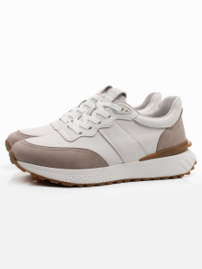 03-H90996-A9 WHITE/GREY/BEIGE Кроссовки мужские (натуральная кожа, нубук)