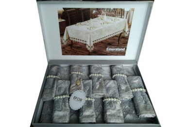 Скатерть EFOR EMERALD 160*220 прямоугольная с 8 салфетками серый