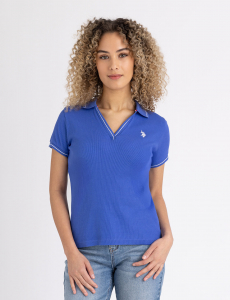 TIPPED SPLIT NECK RIBBED POLO SHIRT