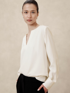 Shirred V-Neck Blouse