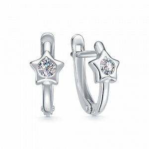 Серьги с фианитом родированные серебро 925*