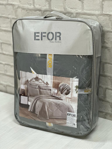 КПБ EFOR SATIN GRI семейный с одеялом серый