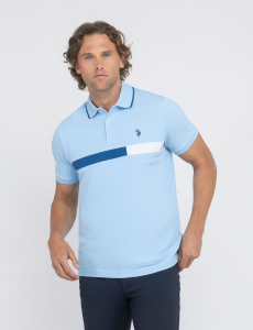 COLOR BLOCK CHEST STRIPE PIQUE POLO SHIRT